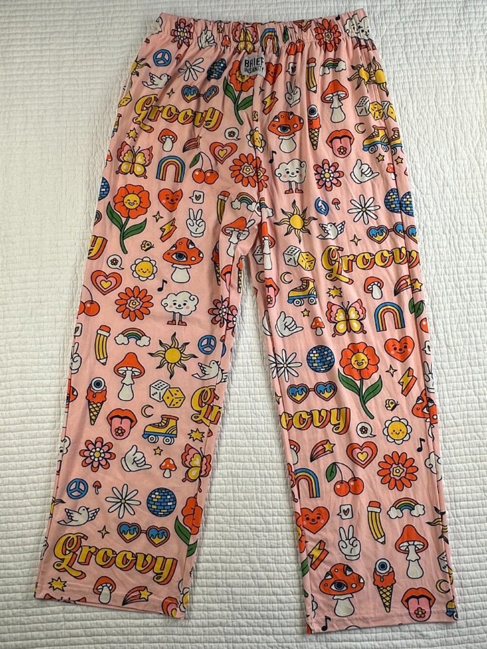 Brief Insanity Pink Groovy Hippie Lounge Pajama Pants Women's Size Large NWT